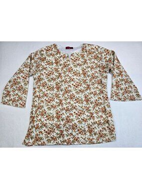 Vintage Pragati Womens Floral Cotton Tunic Top With 3/4 Sleeves XLBoho Hippie